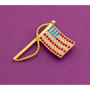 Vintage USA Flag Fourth of July Rhinestone Brooch- Q1